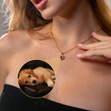Paw Print Photo Personalised Necklace - Photo Necklace - Photo Projection Necklace Necklace Gold Brother & Sisters